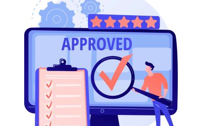 Expert approved. Cartoon character holding checkmark symbol on hand. Finished task, done sign. Satisfactory, official sanction, acceptance. Vector isolated concept metaphor illustration